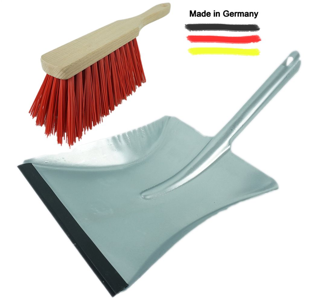 Novaliv Kehrgarnitur Set Metall mit Gummilippe I verzinkt I Handfeger Elaston I Handbesen I Feger I Schaufel Düllgriff I Blechschaufel Kehrblech I...
