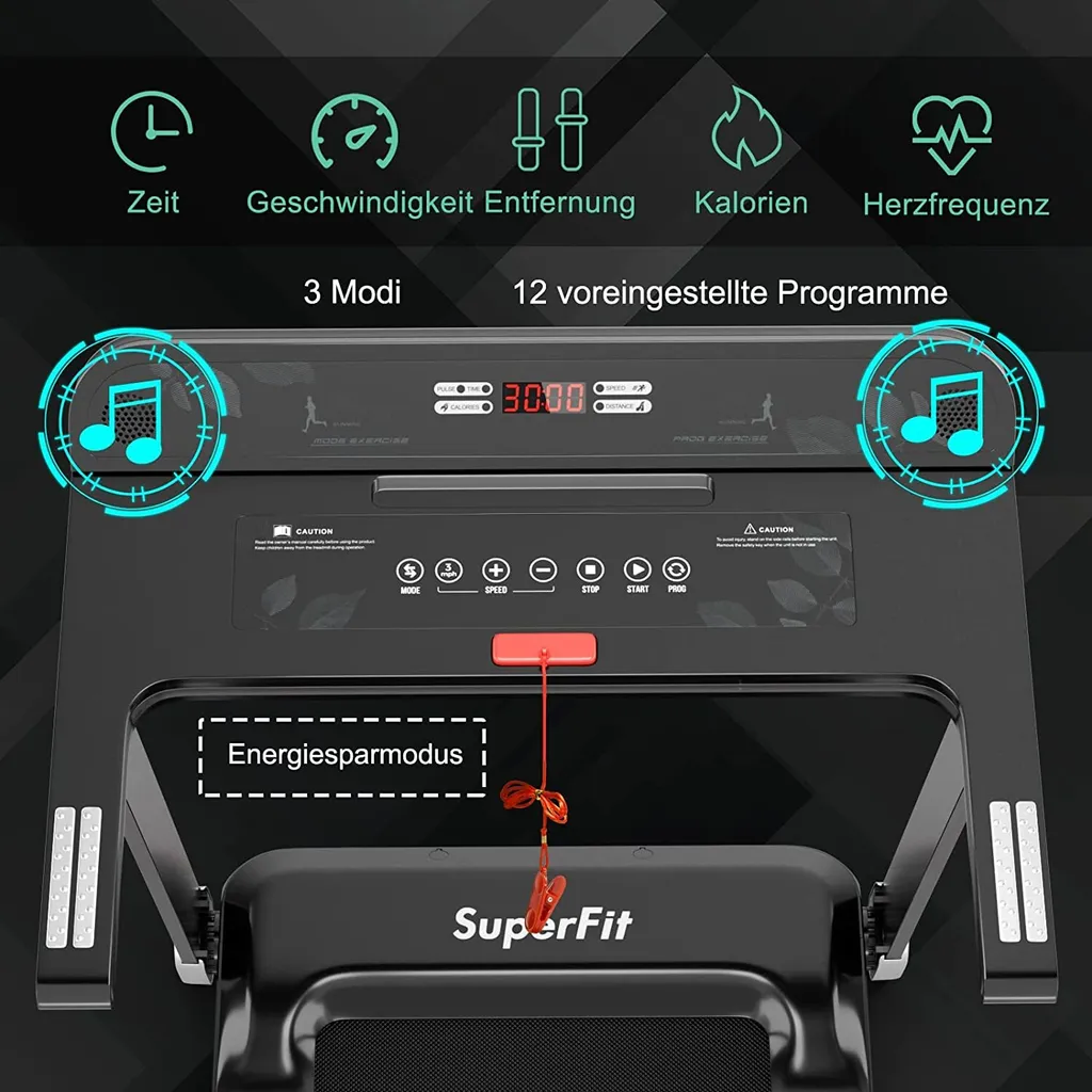 Tapis de course électrique COSTWAY Bluetooth pliable avec 12 programmes - 3