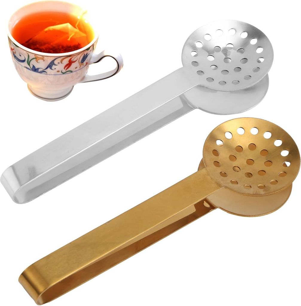 Teebeutel-Presszange - Edelstahl-Siebspender Greifer Zubehör für Teeliebhaber - Geschenke für Teeliebhaber (Silber, Gold)