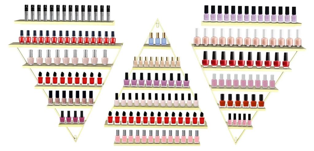 Nagellack Wandregal Set - Wandmontiertes 5-stufiges Metallregal - Set Mit 6 Teilen - Mit 3 Dreiecksregalen - Mit 3 Querstangen - Tragkraft 50 kg - ...