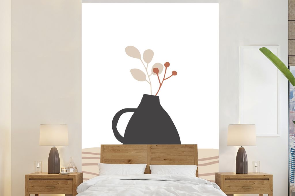 MuchoWow Fototapete für Wohnzimmer oder Schlafzimmer Wandtapete Vinyl Motivtapete Sommer - Blume - Schwarz - Weiß - 170x260 cm - Wohnzimmertapete
