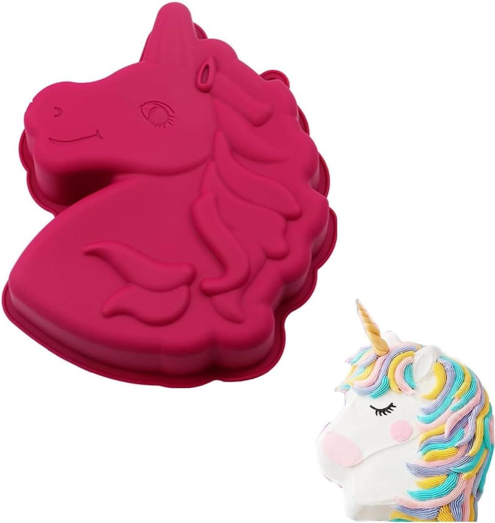 Einhorn Backform - 3D-Tortenform - geeignet für Kindergeburtstag - rot - Silikon