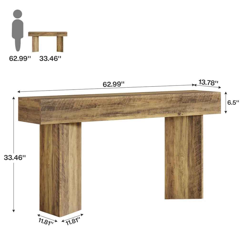 Console d'Entrée Robuste 160 cm, Table d'Accentuation en Bois et Métal