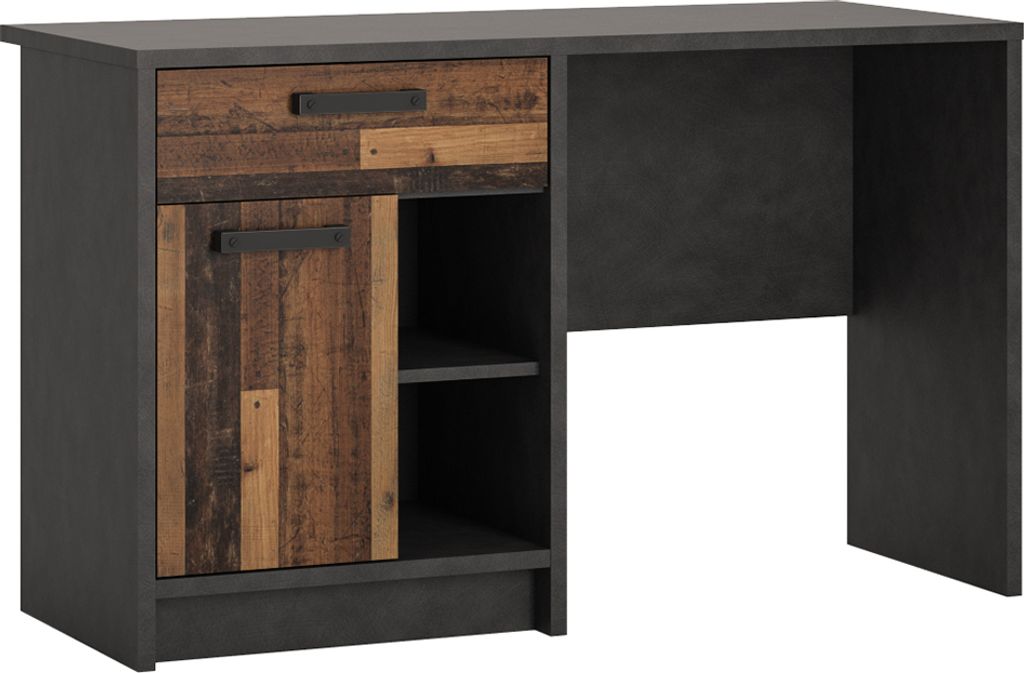 Schreibtisch im modernen Industrial Design NELSON-129 in grau mit Holz Nb., platzsparender Jugendzimmer Arbeitsplatz mit Stauraum, B/H/T ca. 120/74...