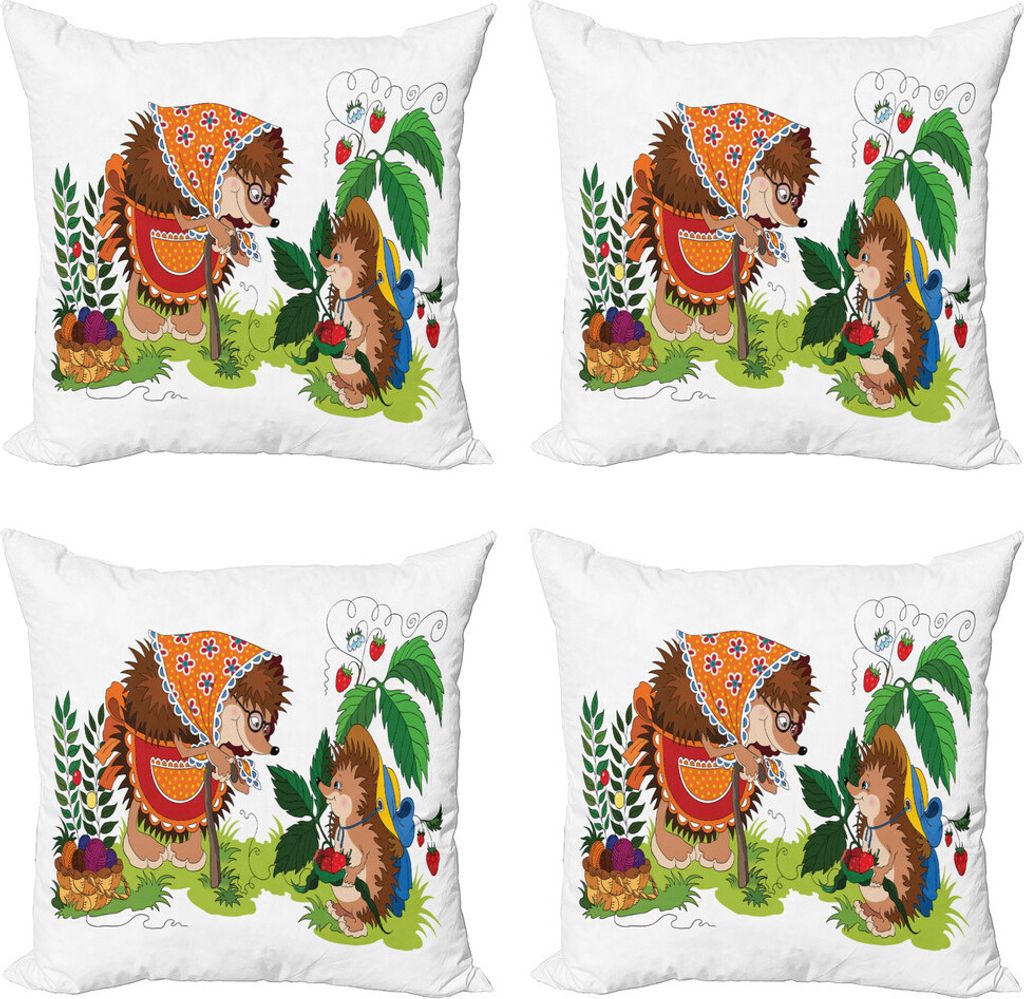 ABAKUHAUS Igel Kissenbezug Set (4 Stück), Enkelin Tier, Moderner Doppelseitiger Digitaldruck, 45 cm x 45 cm, Mehrfarbig