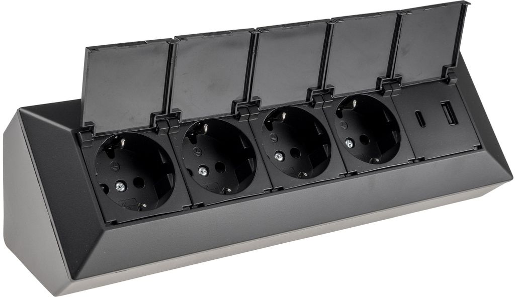 CHILITEC Steckdosenblock 23963, 4-fach, mit Schutzklappen, Produktbild 
