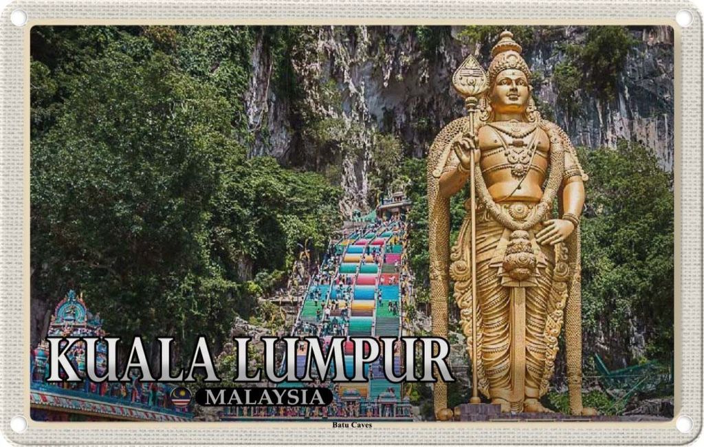 vianmo Blechschild 12x18 cm Kuala Lumpur Malaysia Batu Caves Bildmotiv Reisemotiv Abenteuer Reisen