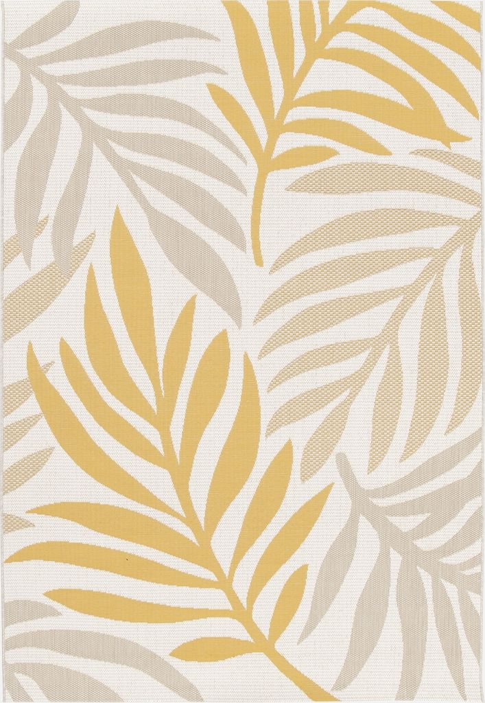 sweeek - Innen-/Außenteppich mit Pflanzenmuster in Beige und Senf, recyceltes Polyester
