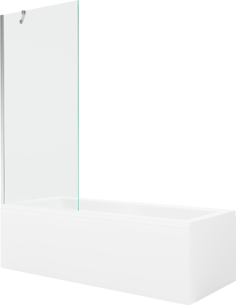 Mexen Cubik rechteckige Badewanne 160 x 70 cm mit Verkleidung und 1-flügliger Duschabtrennung 80 cm, transparent, chrom - 550316