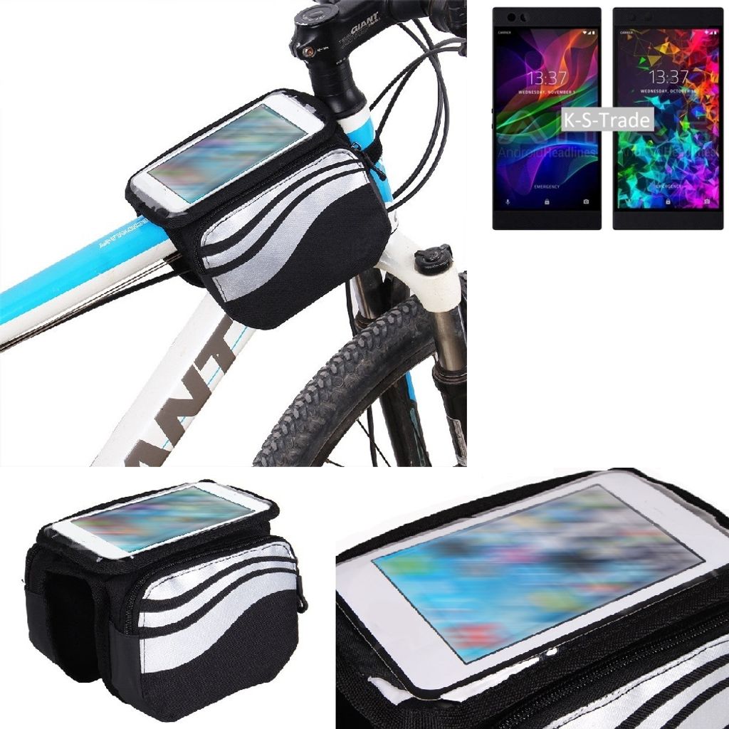 K-S-Trade Rahmentasche Fahrrad-Halterung kompatibel mit Razer Phone 2 Rahmenhalterung Fahrrad Handyhalterung Fahrradtasche Handy Smartphone Halterung