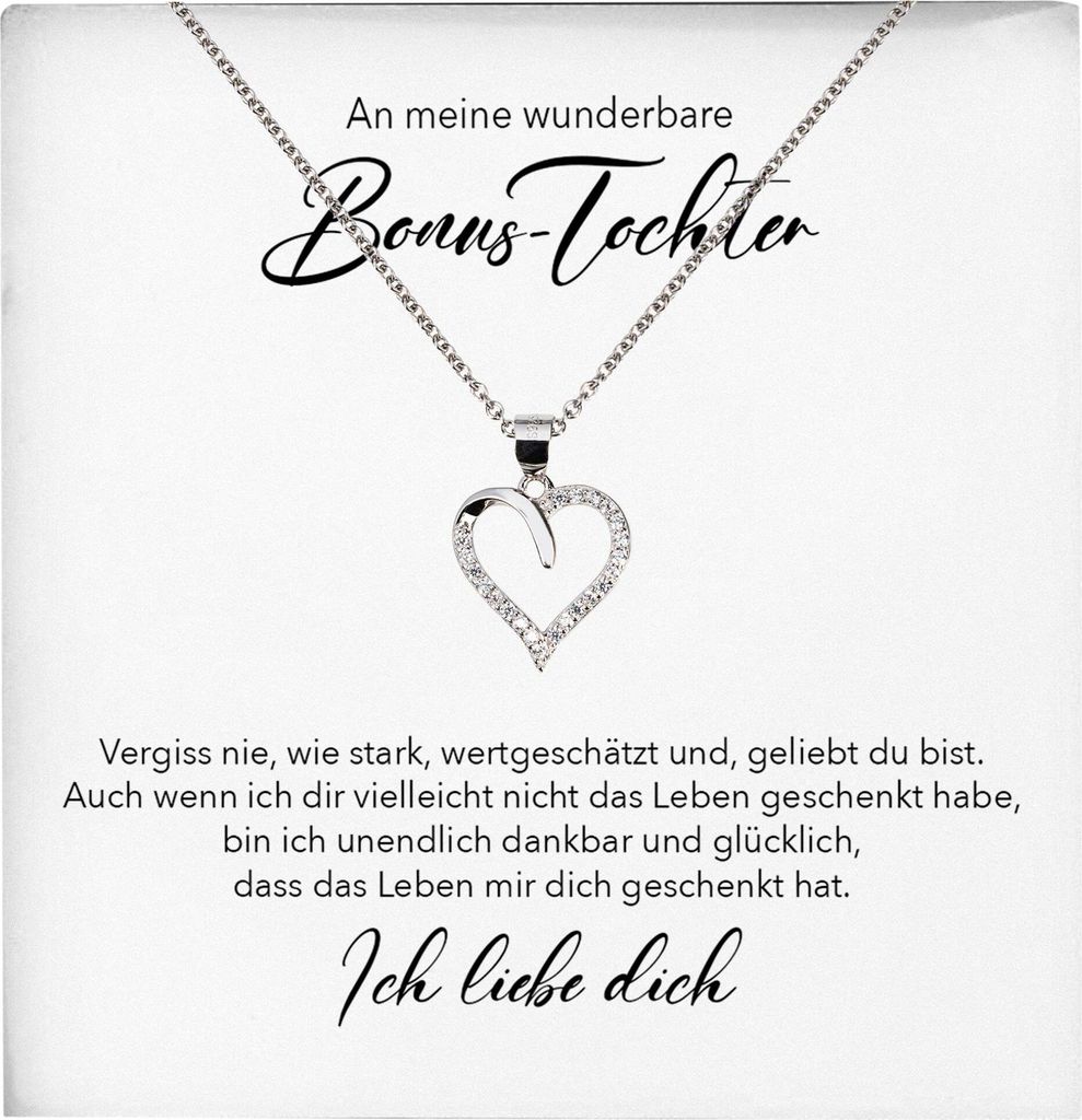 22Feels Wunderbare Stieftochter Geschenk Herz Halskette mit Karte Mädchen Frauen Geburtstag Weihnachten Firmung Konfirmation etc. (Damen Mädchen ...