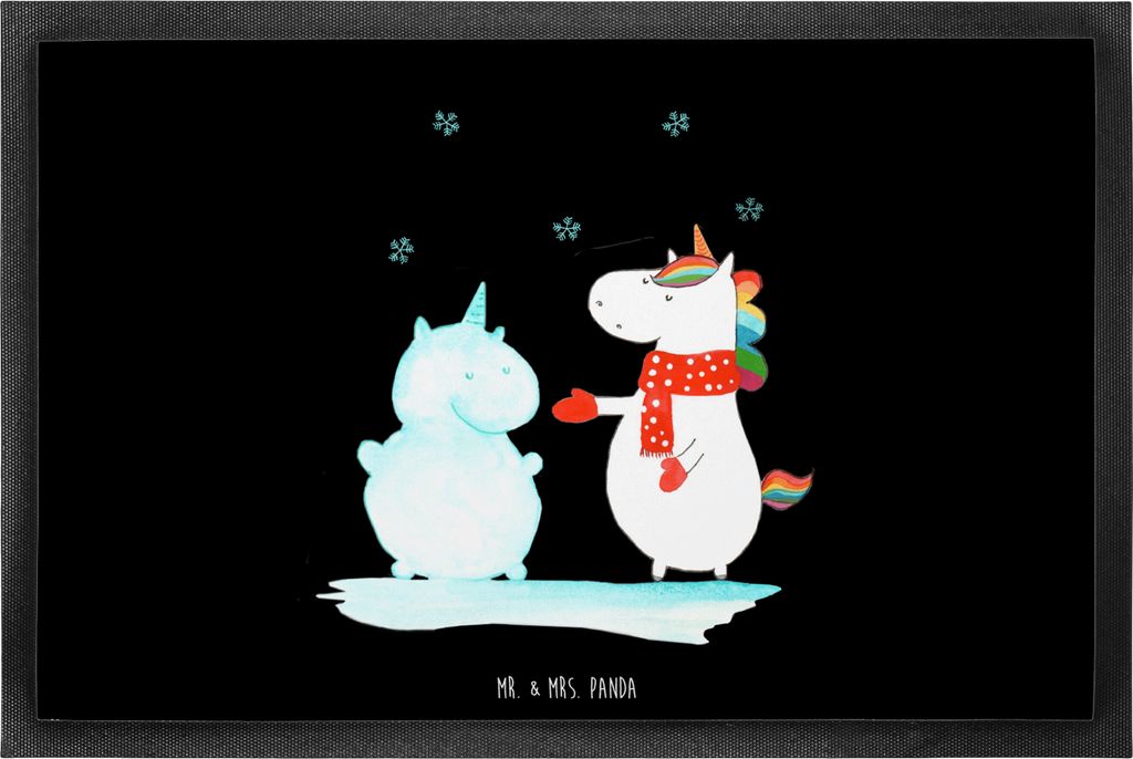 Mr. & Mrs. Panda fußmatte Einhorn Schneemann 60 x 90 cm - Schwarz - Geschenk, Schnee, Unicorn, Weihnachten, Winter, flurmatte, Schmutzfangmatte, B...