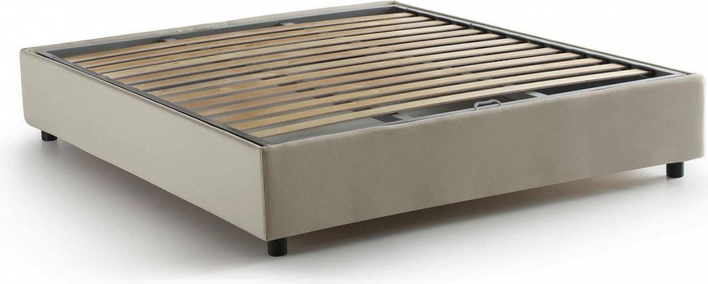 Doppelbett Chloe, Containerbett mit Stoffbespannung, 100% Italy, Frontöffnung, passend für Matratze Cm 140x200, Beige
