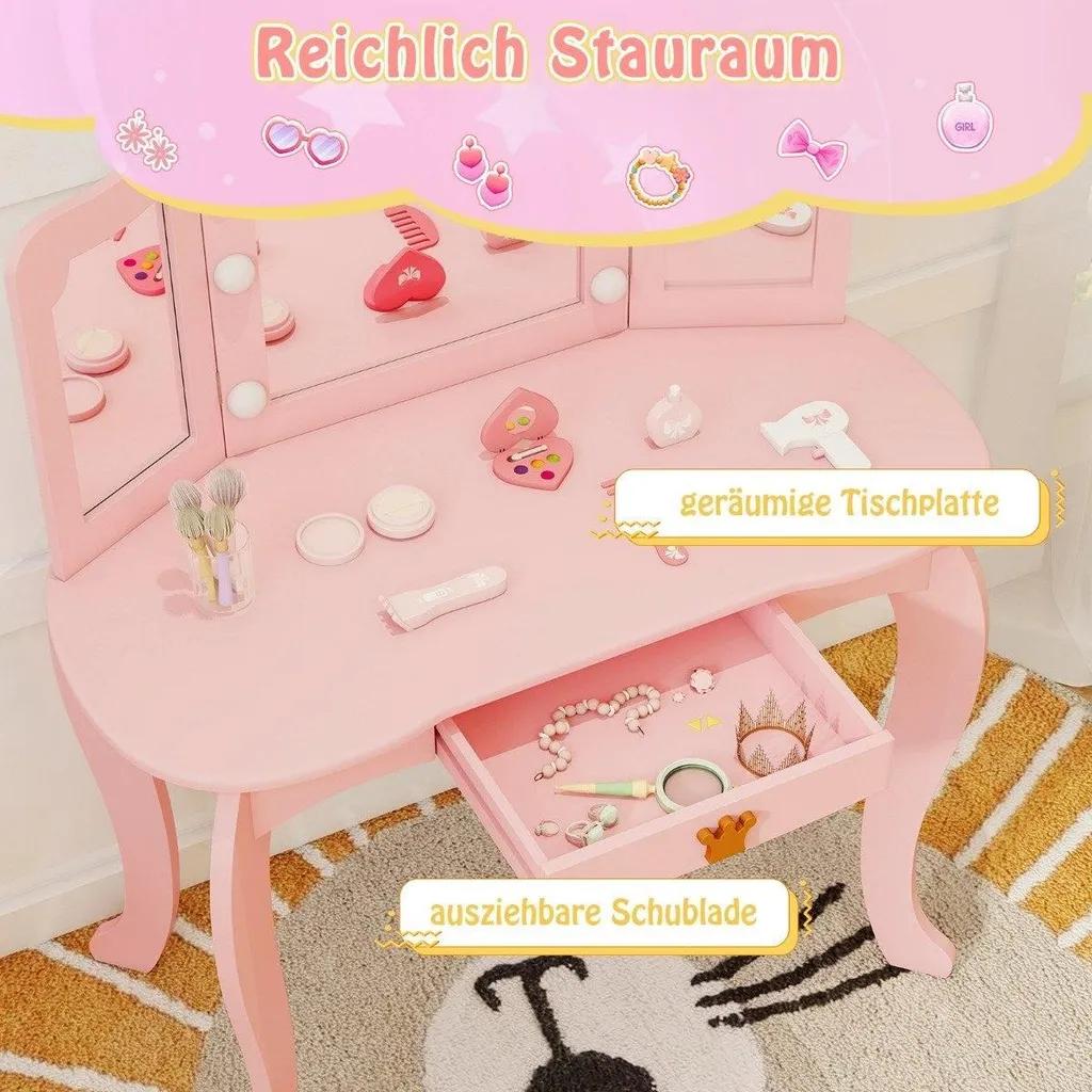 Table de maquillage fille avec miroir triptyque et lumières intégrées - 5