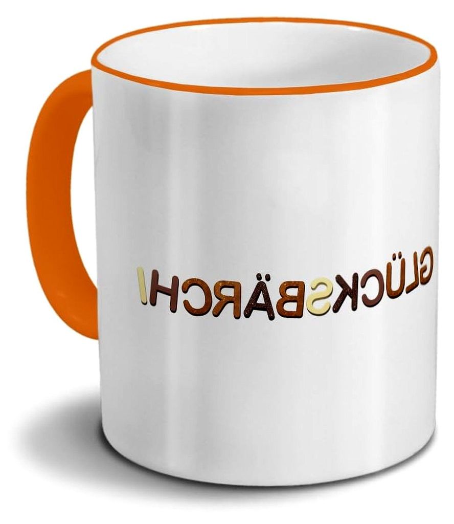Tasse mit Namen Glücksbärchi - Motiv Schokoladenbuchstaben - Kaffeebecher in Orange