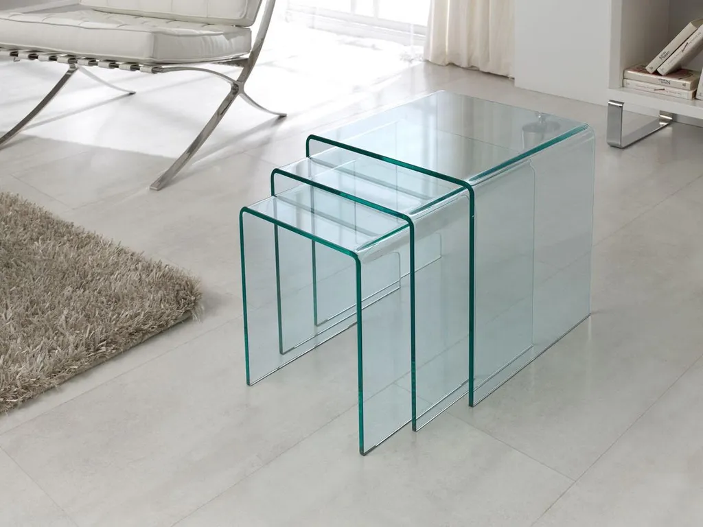 Petites tables basses Irène 3 unités - Mobilier transparent anti-encombrement