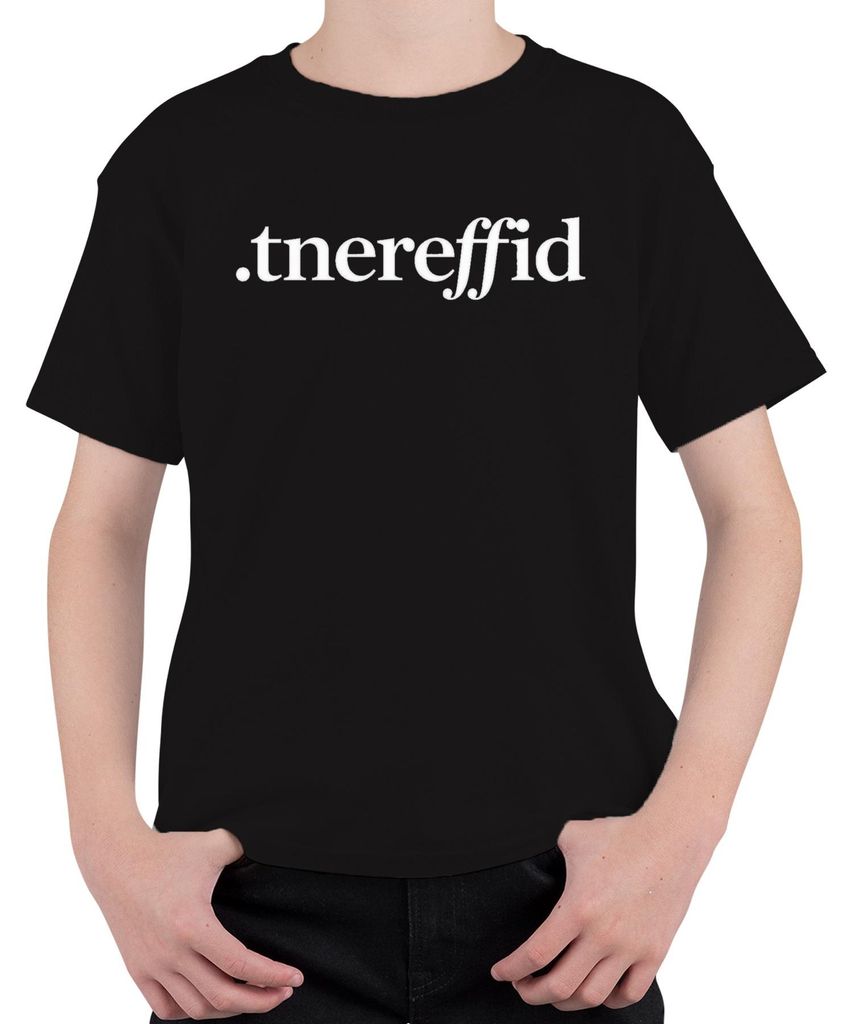 tnereffid Rückwärts Text Weiß Serif Statement cool Geschenk Uni Kinder T-Shirt, Schwarz, 116
