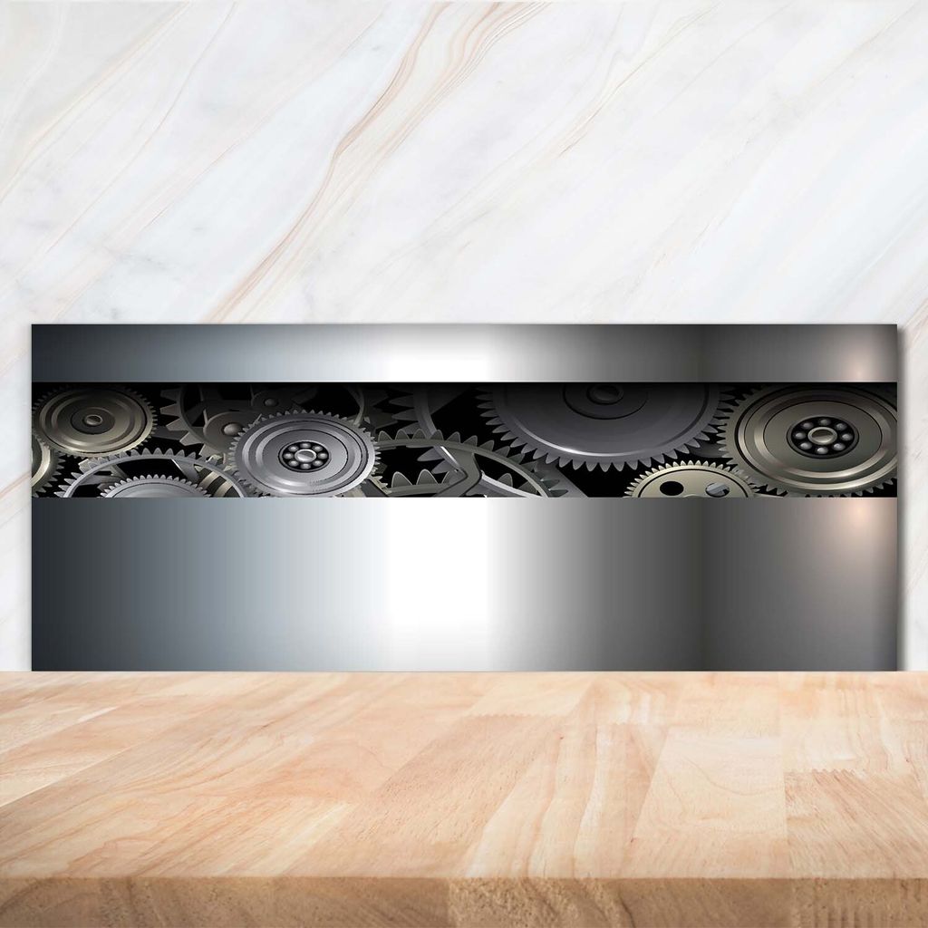 Tulup Küchenrückwand Spritzschutz aus Glas -125x50 -Spritzschutz auf gehärtetes Glas Deko Textur Zahnräder