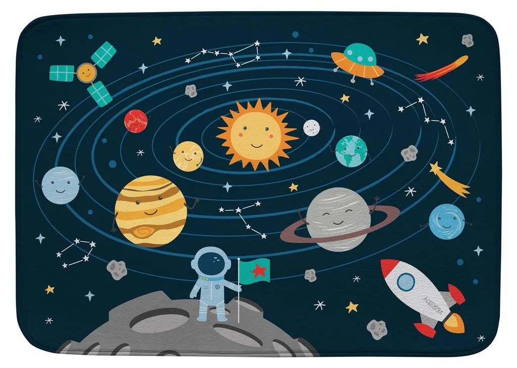 Tapis de sol enfant système solaire 100x150cm déco chambre galaxie