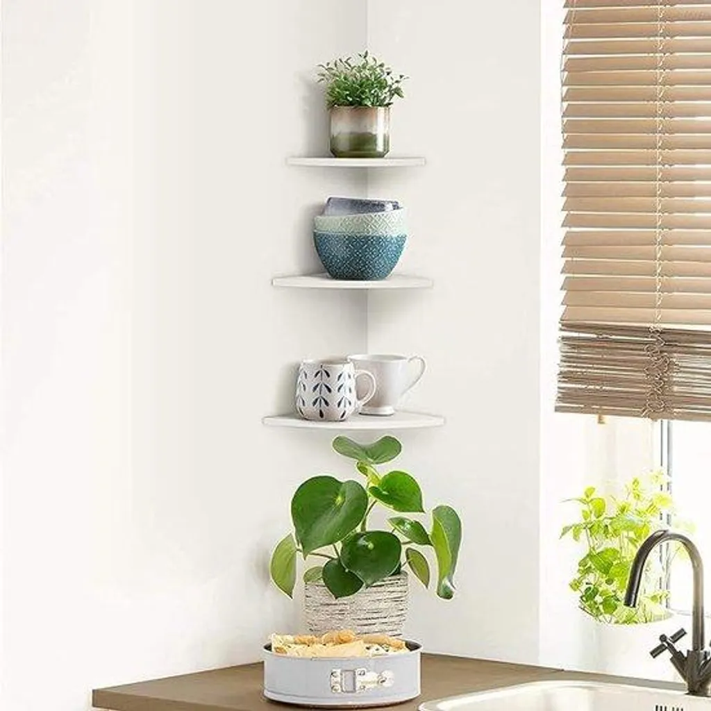 Étagère murale d'angle pour plantes et cadres - Lot de 3 gain de place