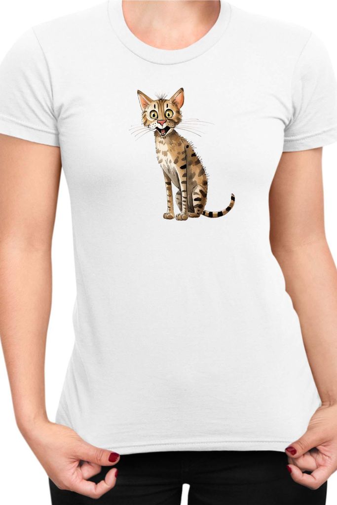 Damen T-Shirt Funny Cats Breeds Savannah Cat, Lady XS / Weiß
