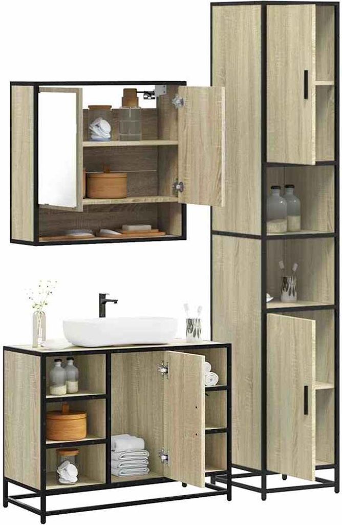 Maison Exclusive - 3-tlg. Badmöbel-Set Sonoma-Eiche Holzwerkstoff
