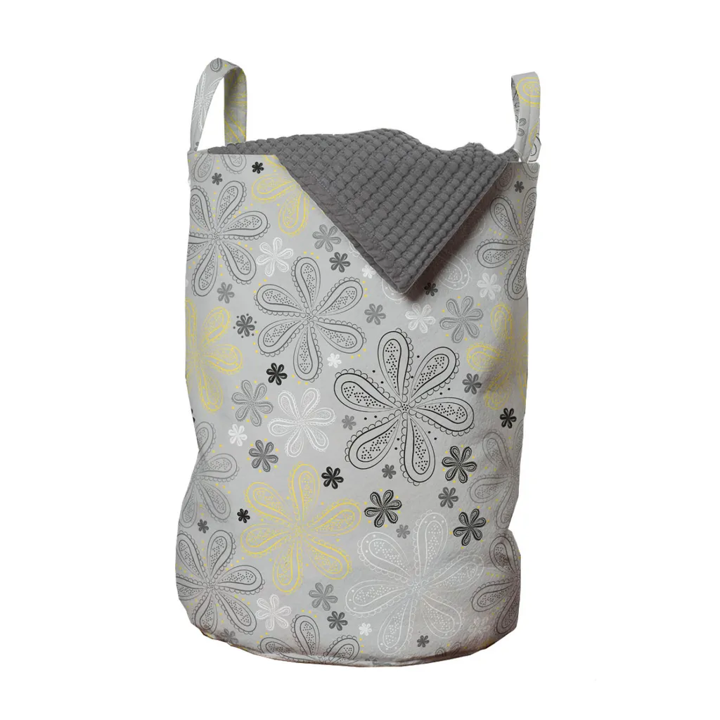 Grand Sac à Linge pour Laverie et Studio Fleur Jaune et Gris avec Cordon