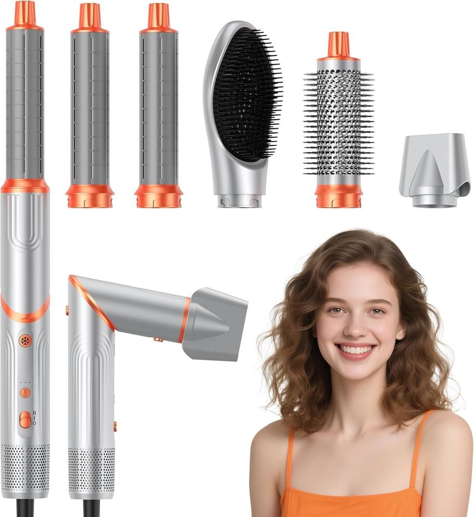 5 in 1 Professioneller mit 110000 U/min, Warmluftbürste, Föhnbürste, Rundbürste, Lockenstab & Glättebürste - Faltbares Set mit 4 Temperaturst...