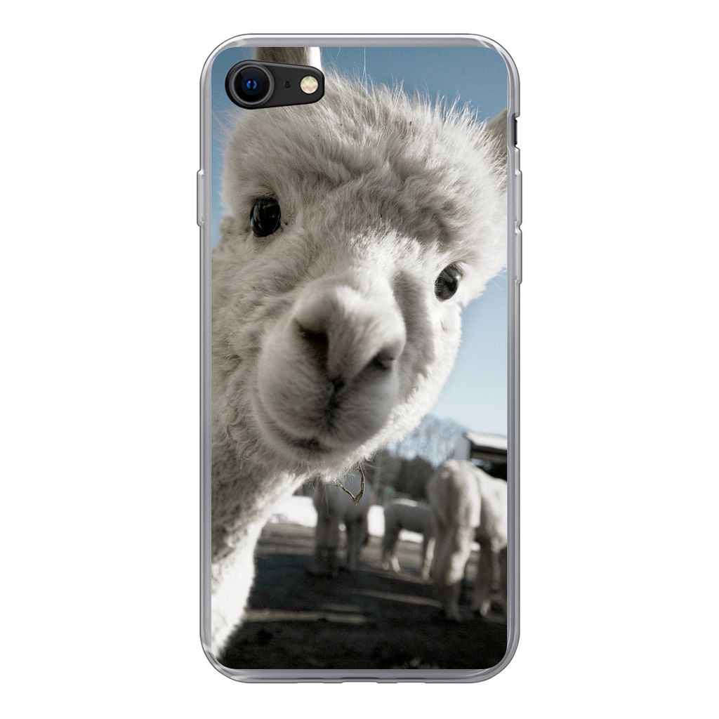 MuchoWow Handyhülle Schutzhülle Hülle für iPhone 7 Alpaka - Weiß - Tier Silikon Softcase Handy Hülle - Kartenhalter