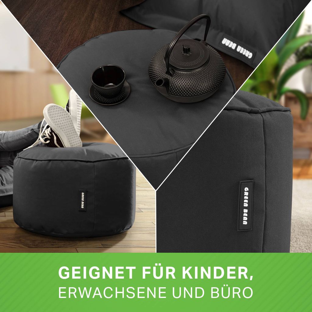 Green Bean Sitzsack-Hocker "Stay" 45x25cm mit EPS-Perlen Füllung - Fußhocker Sitz-Pouf für Sitzsäcke - Fußablage Sitzkissen Sitzhocker Schwarz