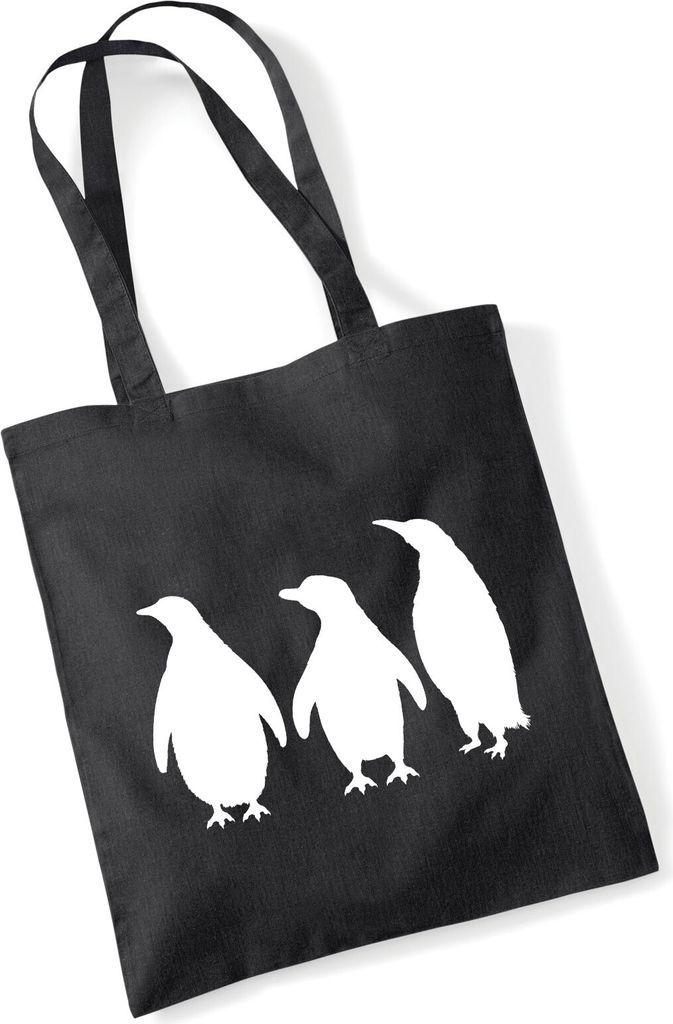 Huuraa Jutebeutel Pinguine Silhouette 10 Liter Black Baumwolle Tasche Geschenkidee