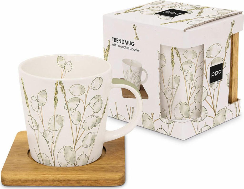 PPD Celerina Trend Mug Nature, mit Holzuntersetzer, Tasse, Teetasse, Kaffee Becher, 350 ml, 161202380