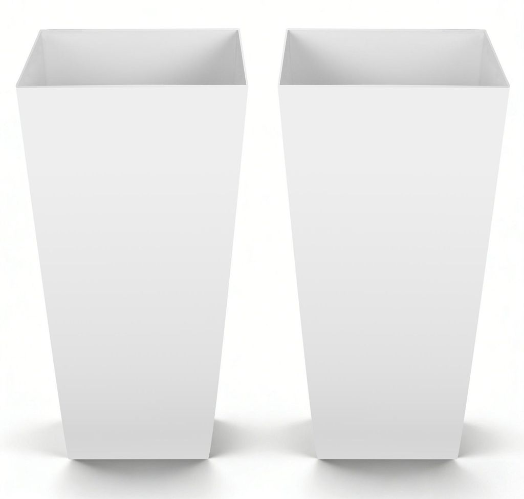 Blumenkübel 2er-Set - Pflanzkübel hoch 32,5 x 32,5 x 66,5 cm - Mit Innentopf - Mit Abflusslöchern - Für Innen & Außen - Quadratisch - PP-Kunst...