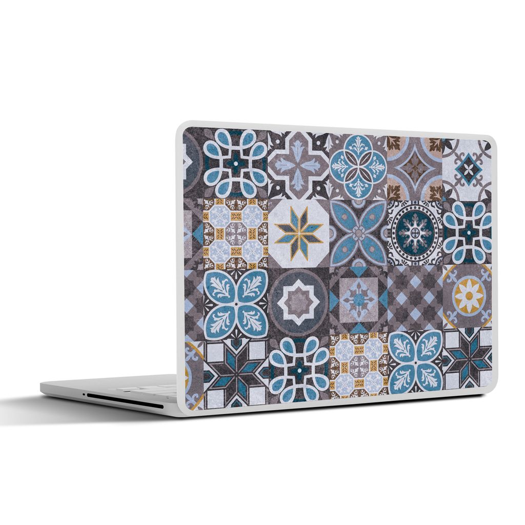 MuchoWow Laptop Aufkleber Sticker Cover Blumen - Muster - Blau - Braun 30x22 cm - Laptop-Sticker
