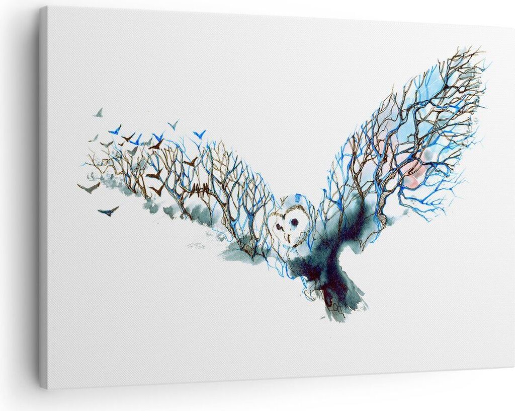 Bild auf Leinwand - Leinwandbild - Eule wild Wald Flug - 70x50cm - Wand Bild - Wanddeko - Wandbilder - Leinwanddruck - Bilder - Kunstdruck - Wandde...