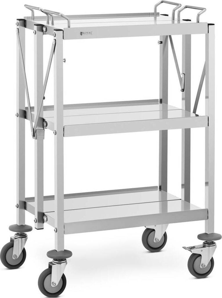 Expondo Royal Catering Servierwagen - Edelstahl - 3 Borde - Ablagen: 58 x 40 cm - 100 kg - klappbar -