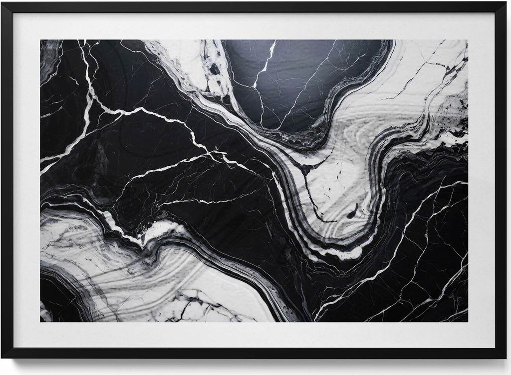 Stein-Textur– Wandbild mit Rahmen – Gerahmtes Bild – Wanddekoration – 100x70 cm – Schwarz Rahmen