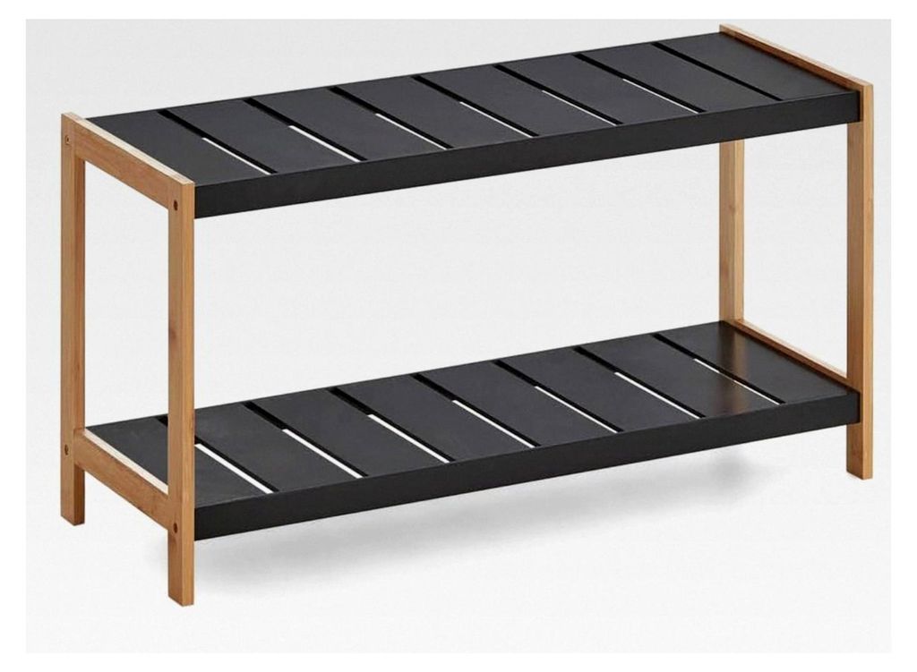 Schuhregal Francis 69,8x26x36 cm aus schwarzem Holz - Regal mit 2 Ablagen für Schuhe - Kompaktes Schuhregal für Flur und Diele