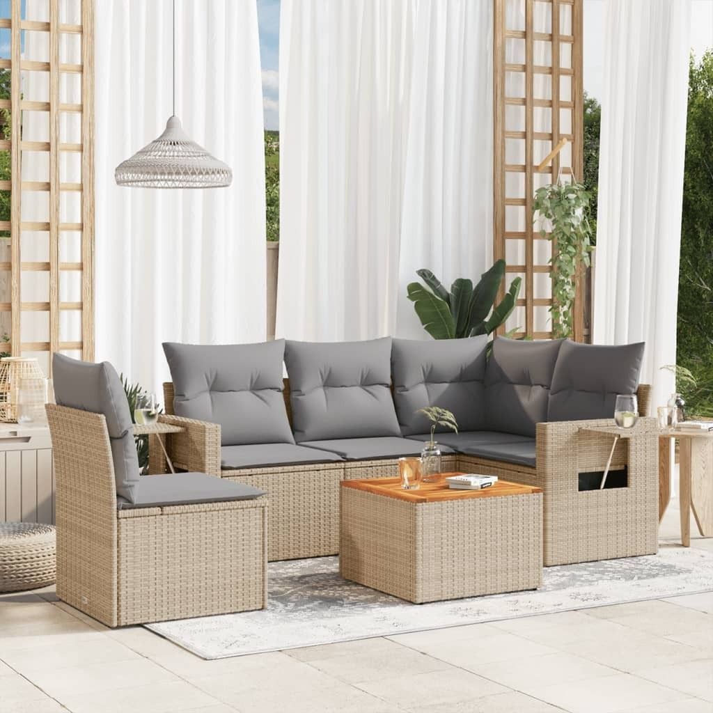 Maison Exclusive - 6-tlg. Garten-Sofagarnitur mit Kissen Beige Poly Rattan