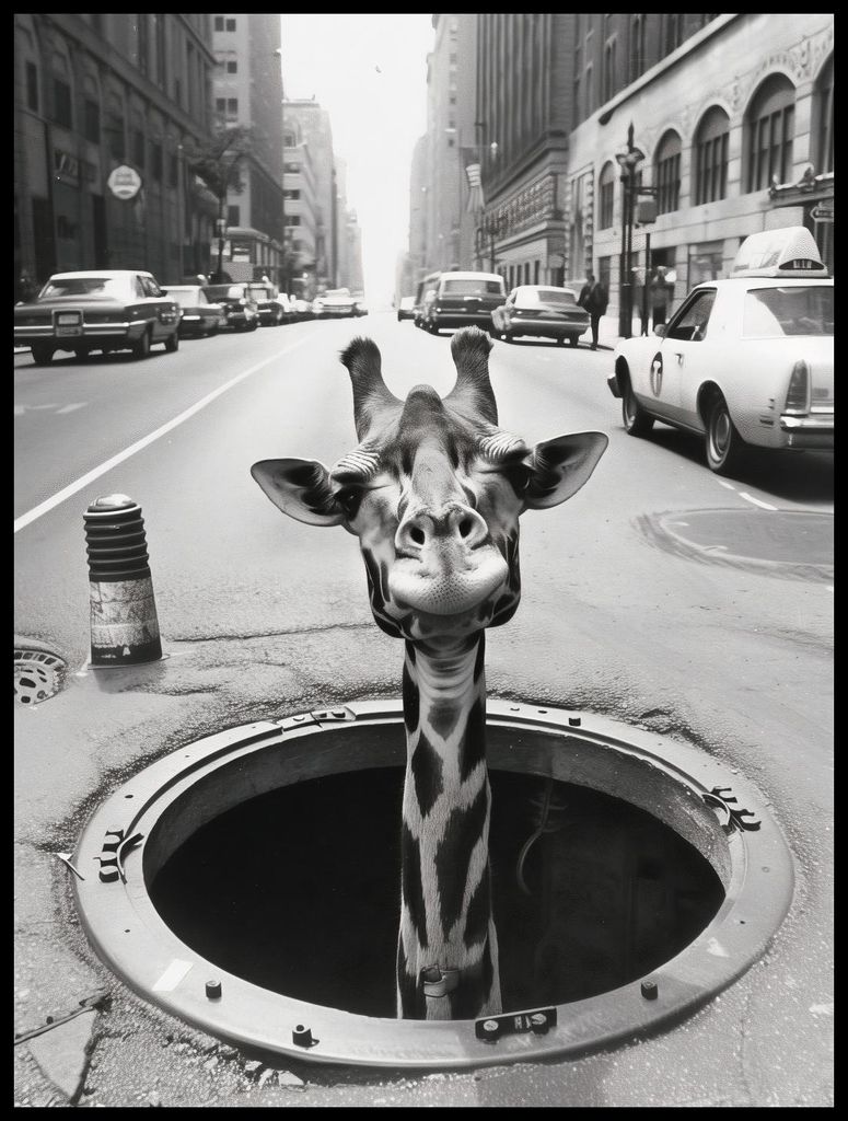 Plakat 60x80cm Giraffe in der Kanalisation