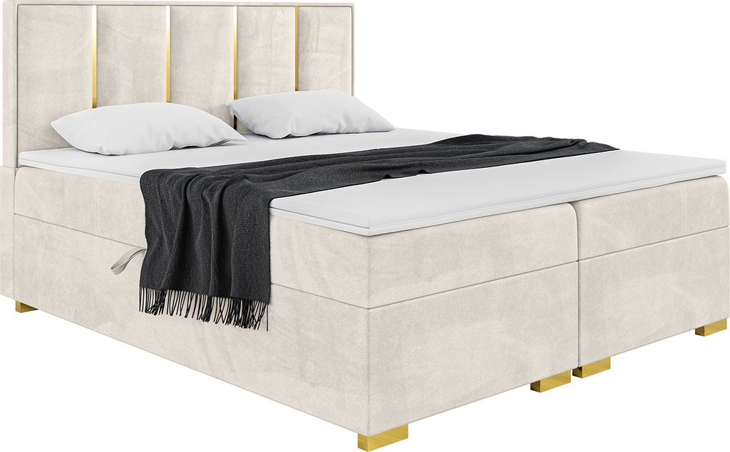 MEBLINI Boxspringbett mit Bettkasten - Gepolstert Doppelbett mit Matratze und Topper - Polsterbett mit Stauraum - Bett mit Kopfteil - Stauraumbett ...