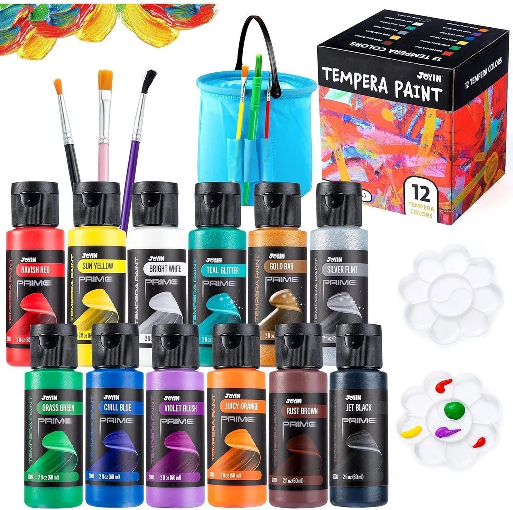 Peinture Lavable Enfants Kit 12 Pièces avec Palettes et Pinceaux Doux