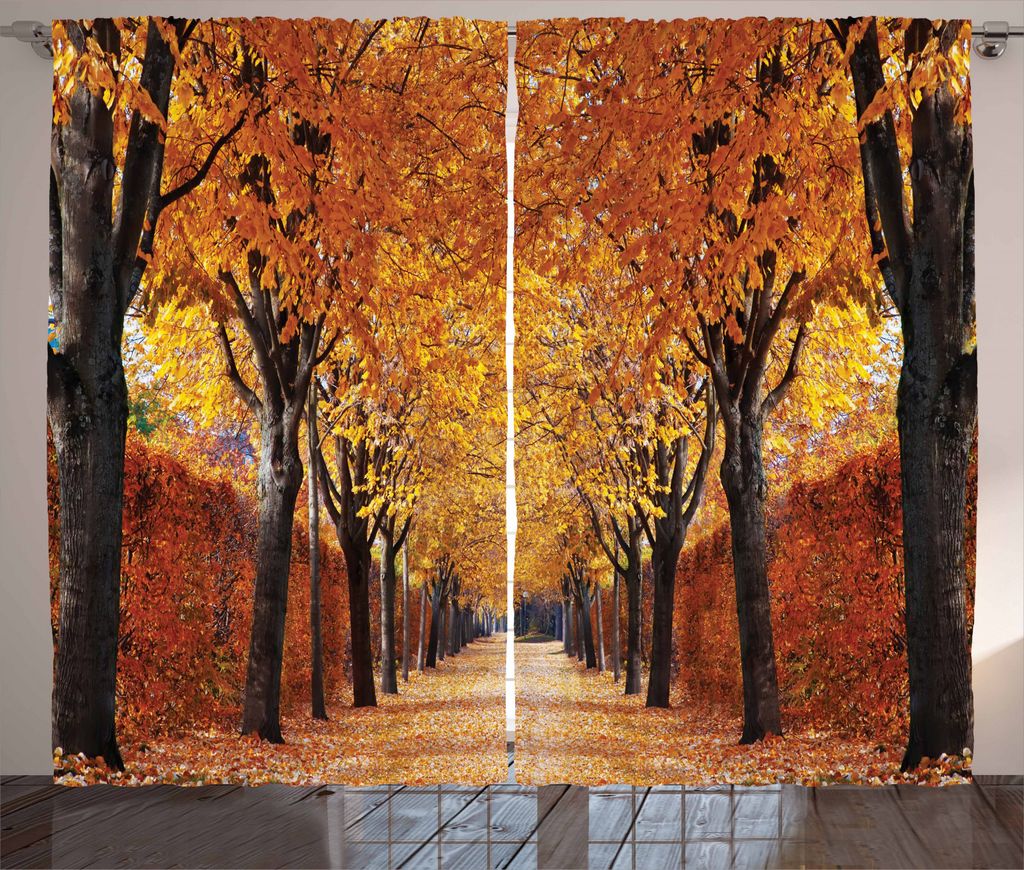 ABAKUHAUS Herbst Rustikaler Vorhang, Bahn im Wald, Wohnzimmer Universalband Gardinen mit Schlaufen und Haken, 280 x 245 cm, Orange