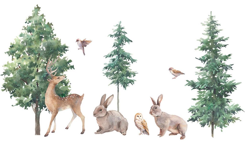 Dekorative Wandaufkleber mit Cartoon-Waldmotiven: Reh, Hase, Vogel – Wandaufkleber für Kinderzimmer und Schlafzimmer
