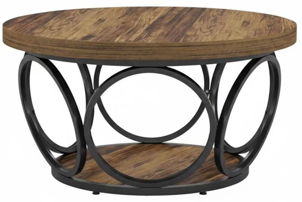 Table basse HOGA-NY307 80x80x43 cm coloris noir et marron industriel