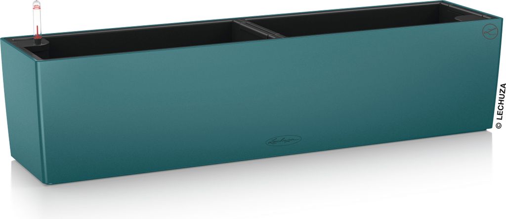 LECHUZA-Pflanzgefäß BALCONERA Color 80 Petrolblau | Balkonkasten mit Bewässerung und 2 Pflanzeinsätzen | matte Oberfläche | 79 x 19 x 19 cm | ...