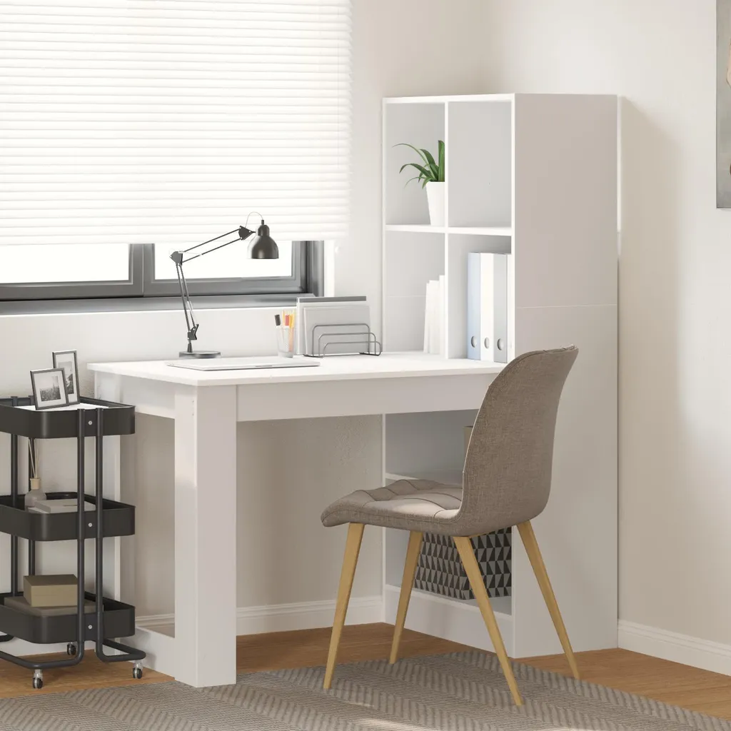 vidaXL Bureau avec étagère blanc 122x67x145 cm en bois composite robuste