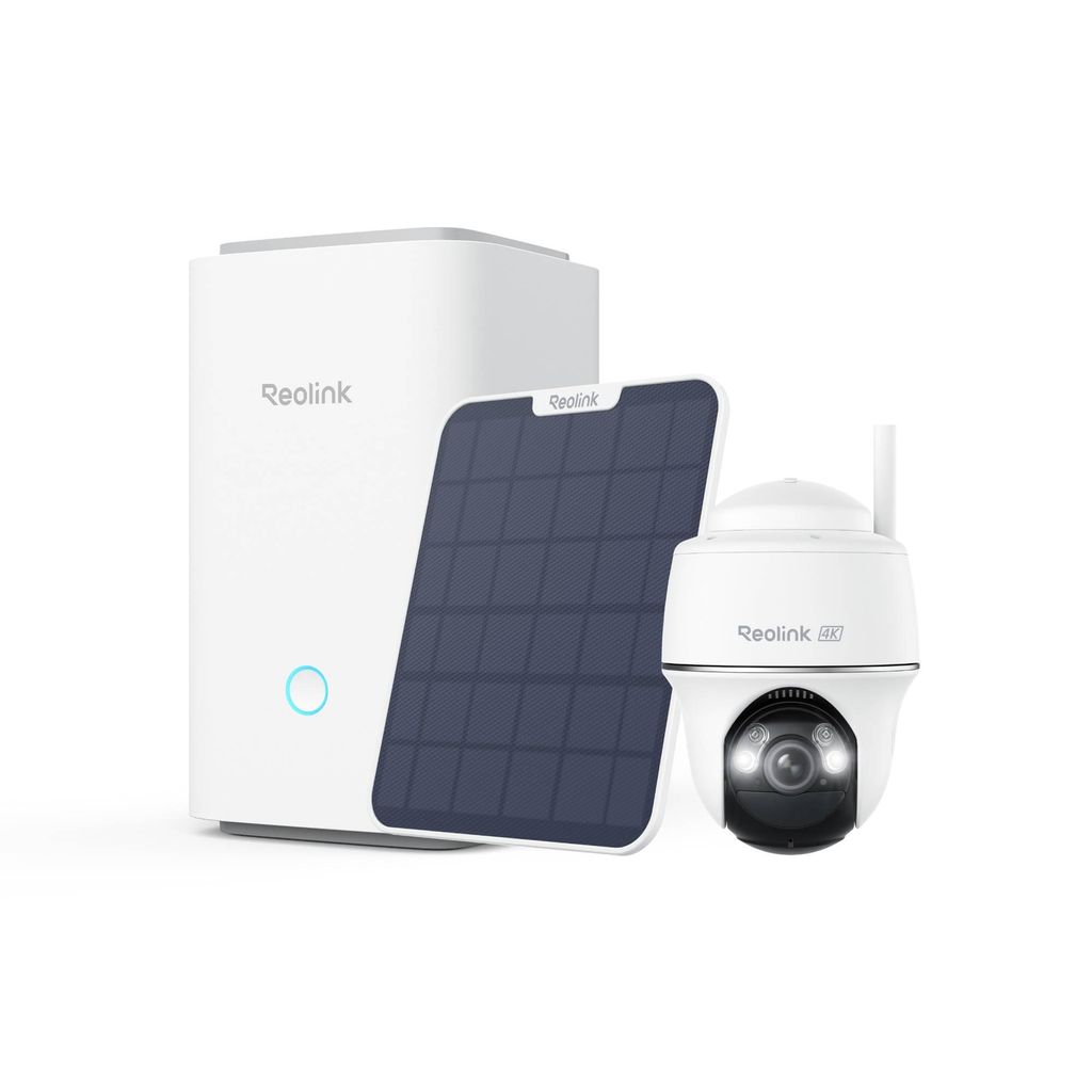 Reolink Argus PT Ultra+Solarpanel mit Home Hub, 4K 8MP Akku Überwachungskamera Set, 5/2,4 GHz WiFi, 360° Schwenkbar, Nachtsicht, mit 64GB SD-Karte