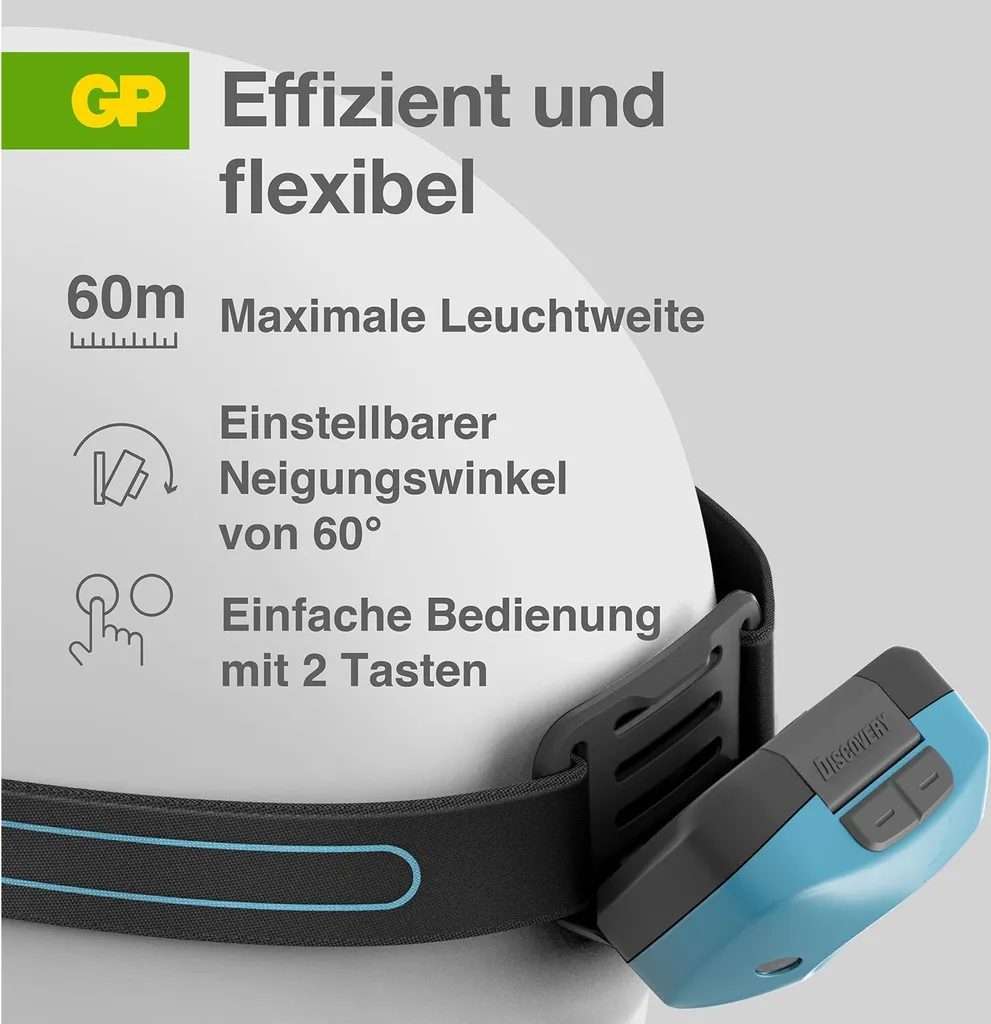Lampe frontale GP Discovery CH44 - Éclairage LED puissant et ajustable - 28