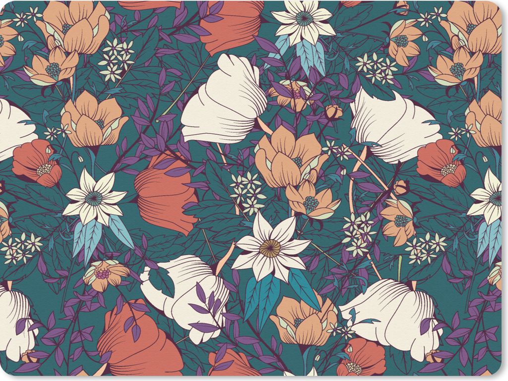 MuchoWow Mauspad Mousepad Botanisch - Vintage - Blumen 23x19 cm - Mousepads - Maus Mat - Pad - Mausunterlage - Schreibtischunterlage - Mauspad